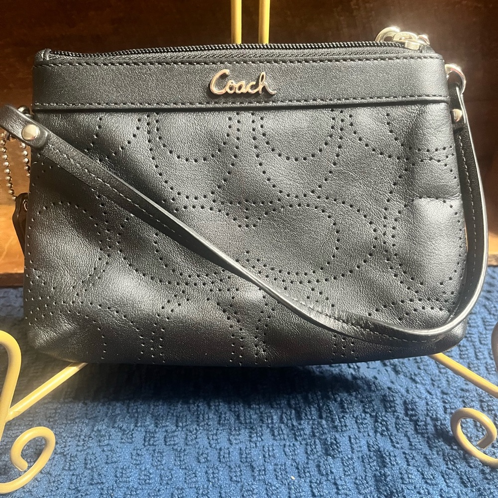 Coach Black Leather Punched “C” Signature Wristlet